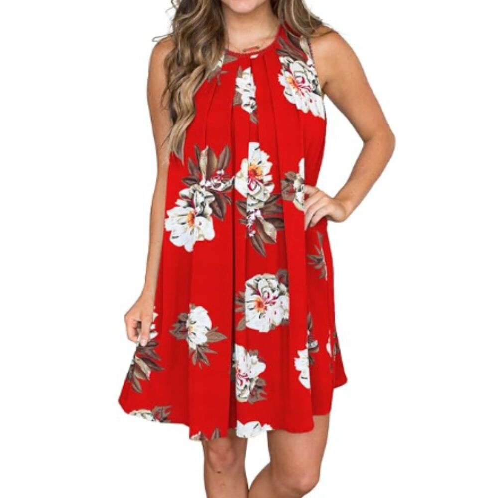 Umgee USA Mini Dress Red Floral Sleeveless Boho Trapeze Red & White Size Small